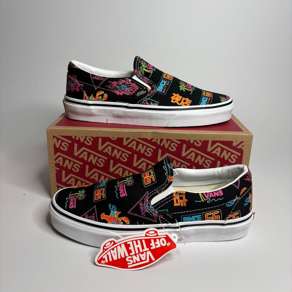 Vans Market Classic Slip-On Skate Shoes in Black/Neon
